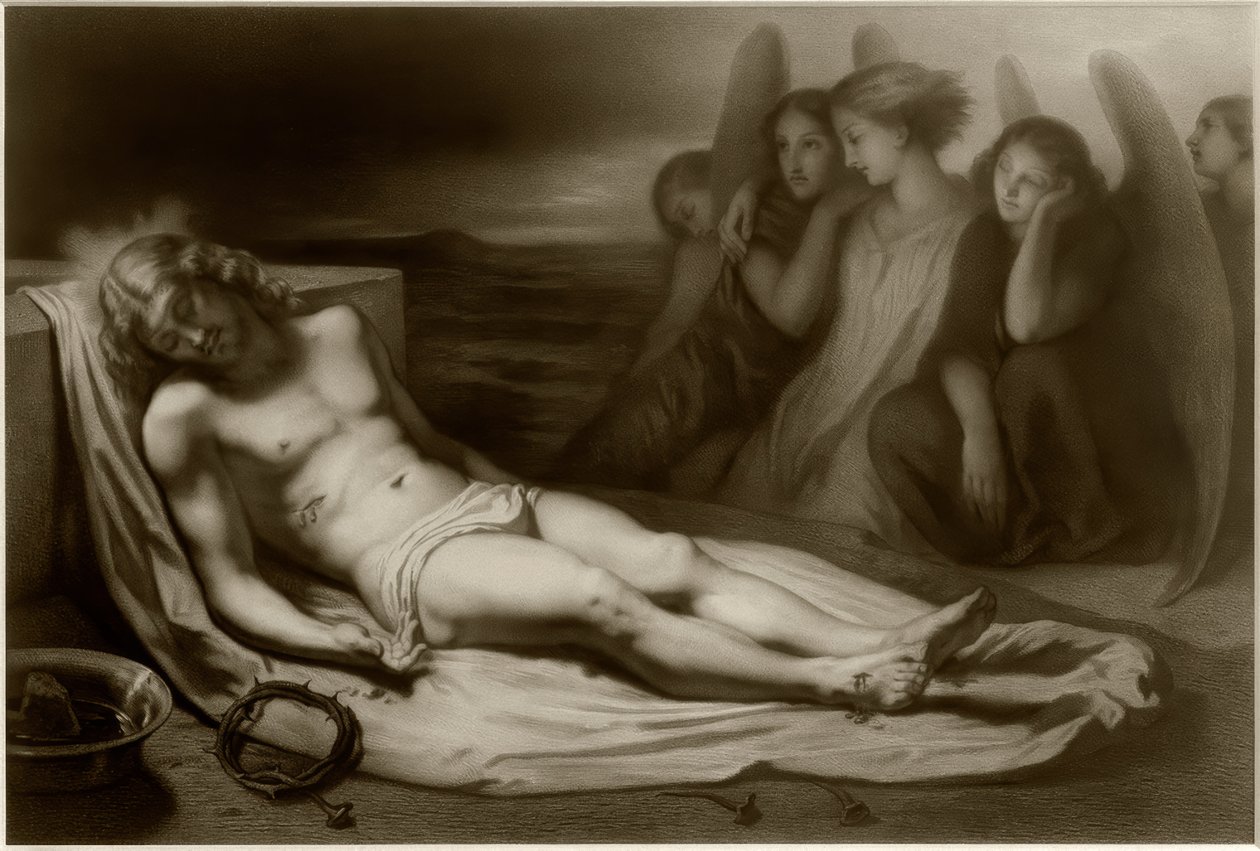 Lijk van Christus met engelen door Emile Lassalle