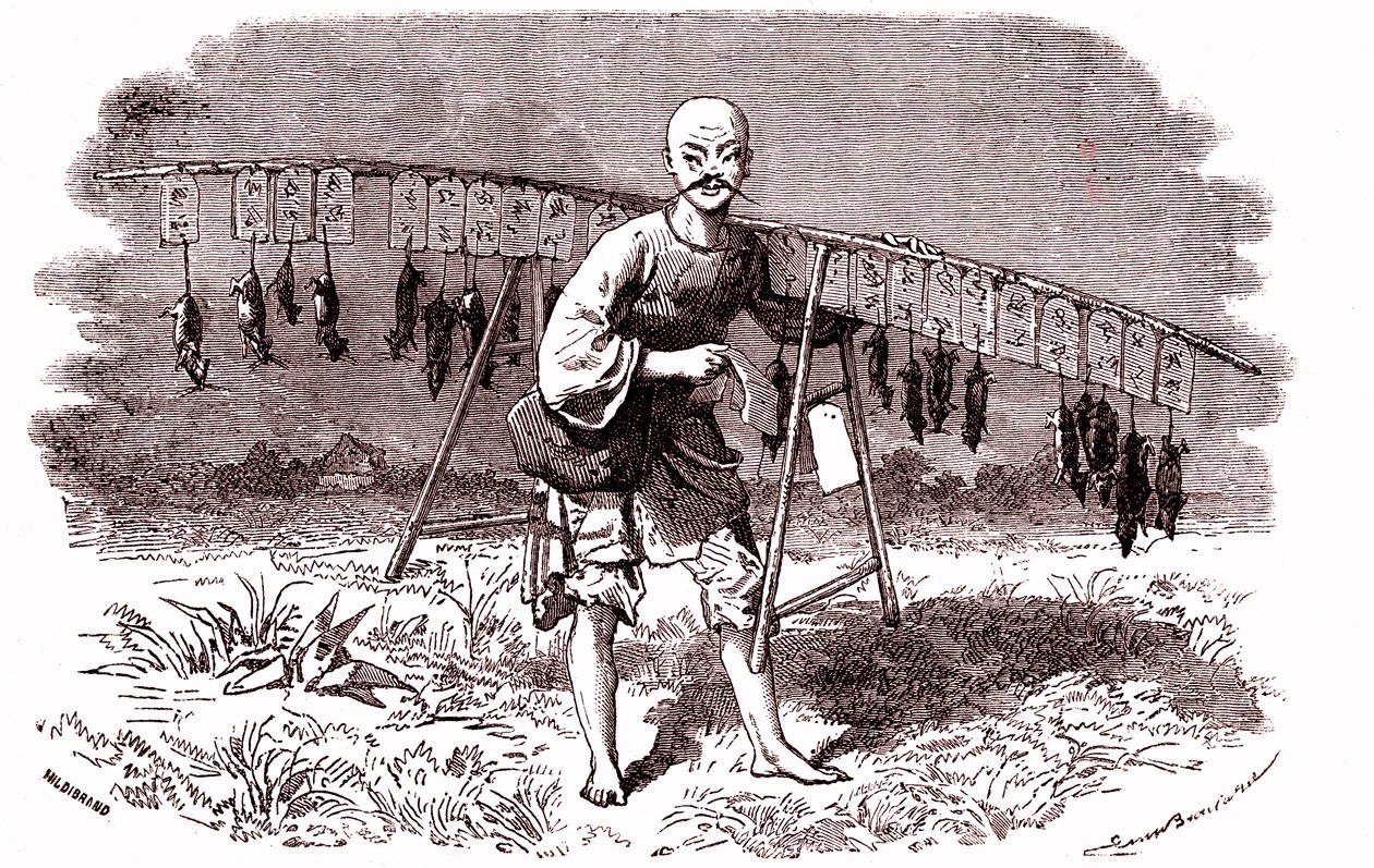 Ratdoder in China. 1874 (gravure) door Emile Antoine Bayard