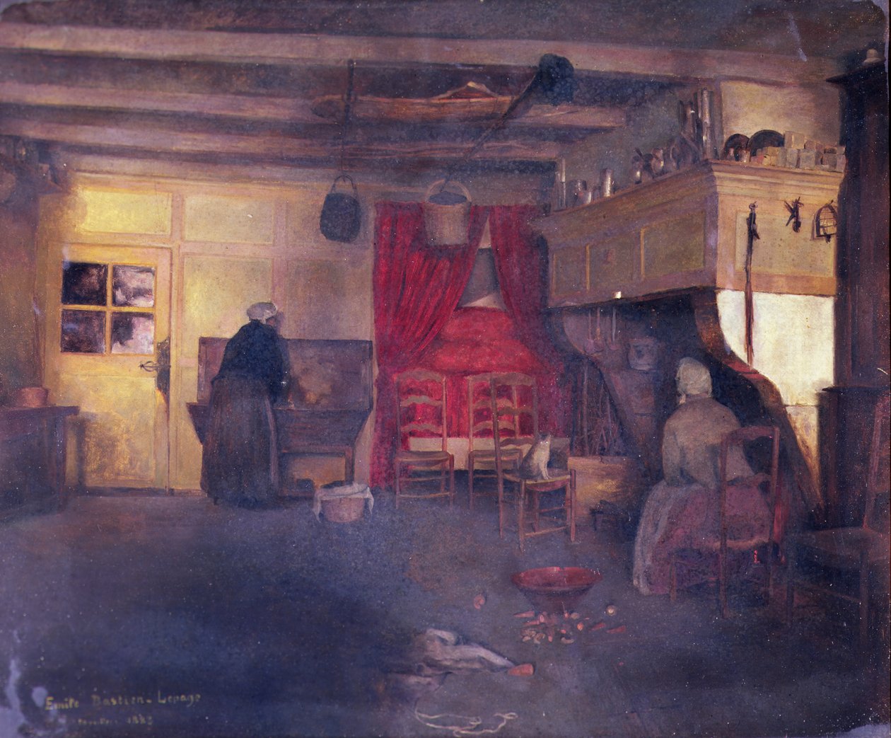 Boereninterieur in Damvilliers, 1882 door Emile Bastien Lepage