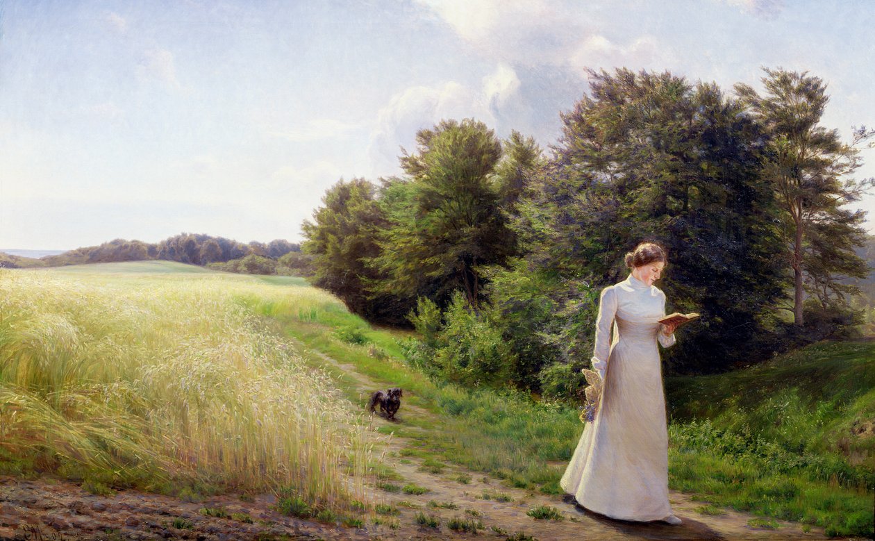 Dame in het wit die leest door Emilie Caroline Mundt