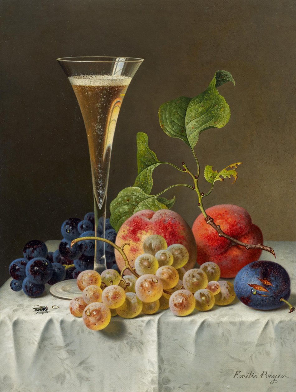 Stilleven met champagneglas door Emilie Preyer