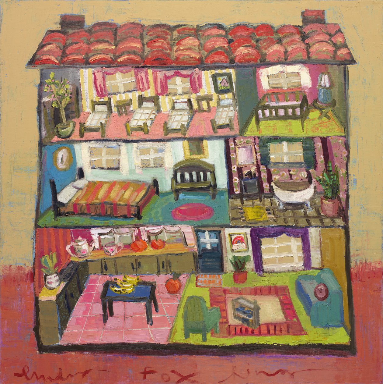harpers poppenhuis, 2024 (olieverf op doek) door Emily Fox King