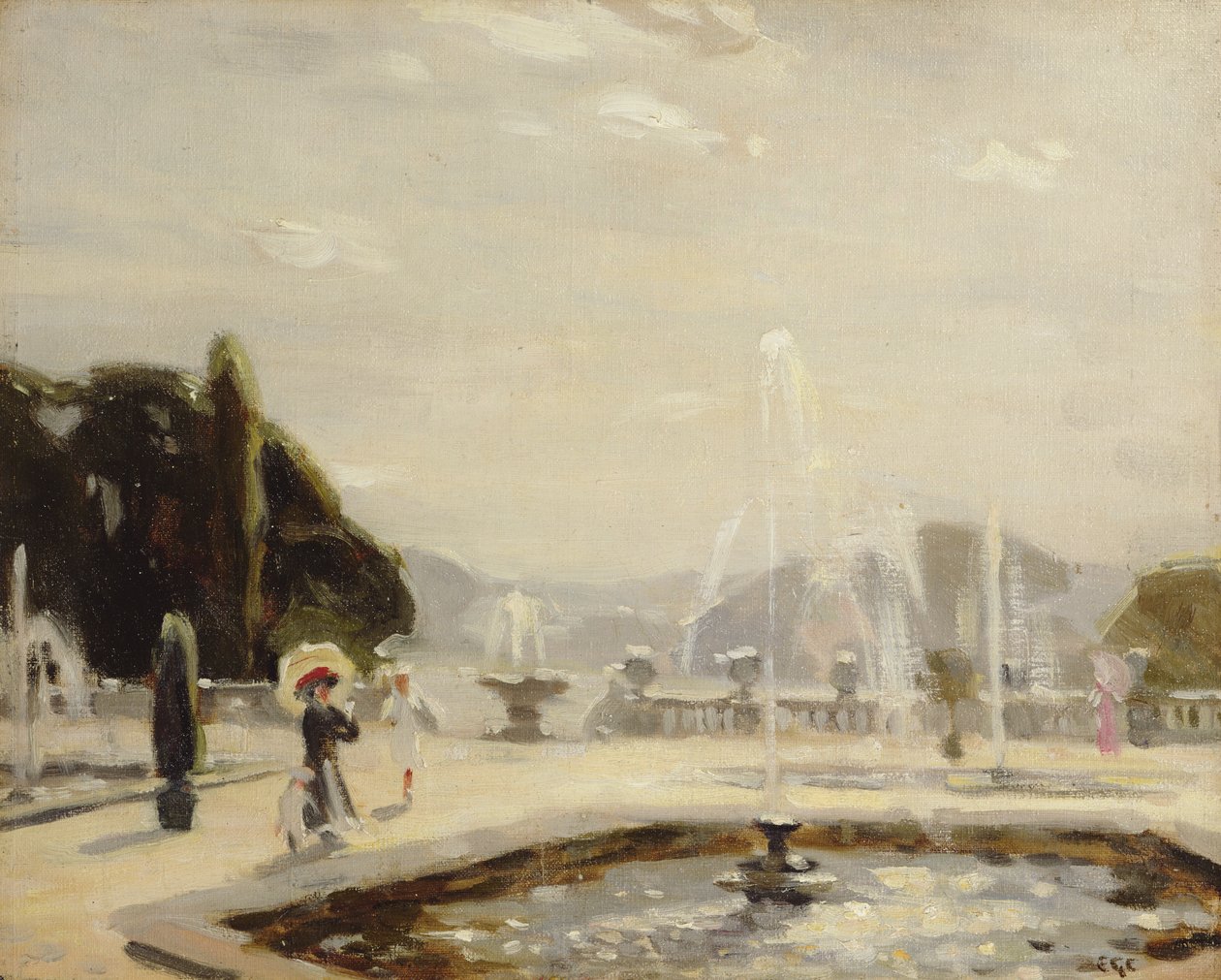 De fontein (olieverf op doek) door Emily G. Court