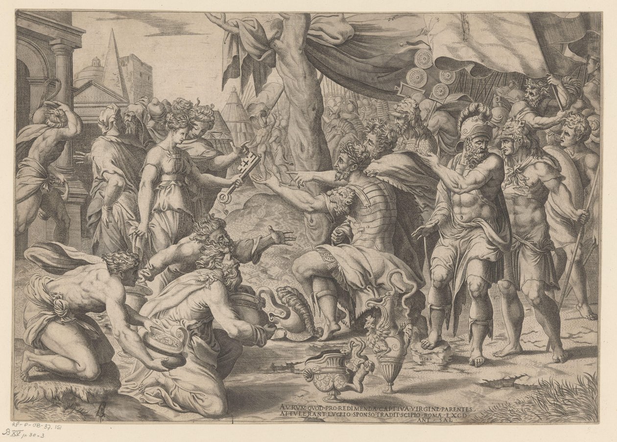 Scipio krijgt geschenken door Enea Vico (possibly)