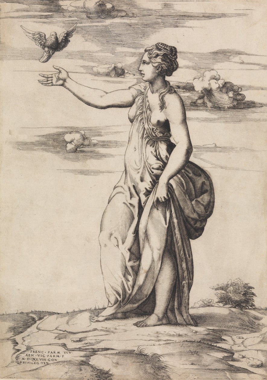 Proserpina verandert Aesculapius in een uil, 1548 door Enea Vico