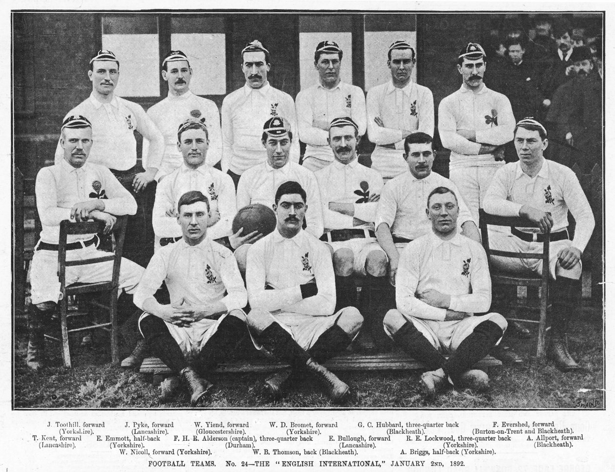 Engels internationaal voetbalteam, 2 januari 1892 door English Photographer