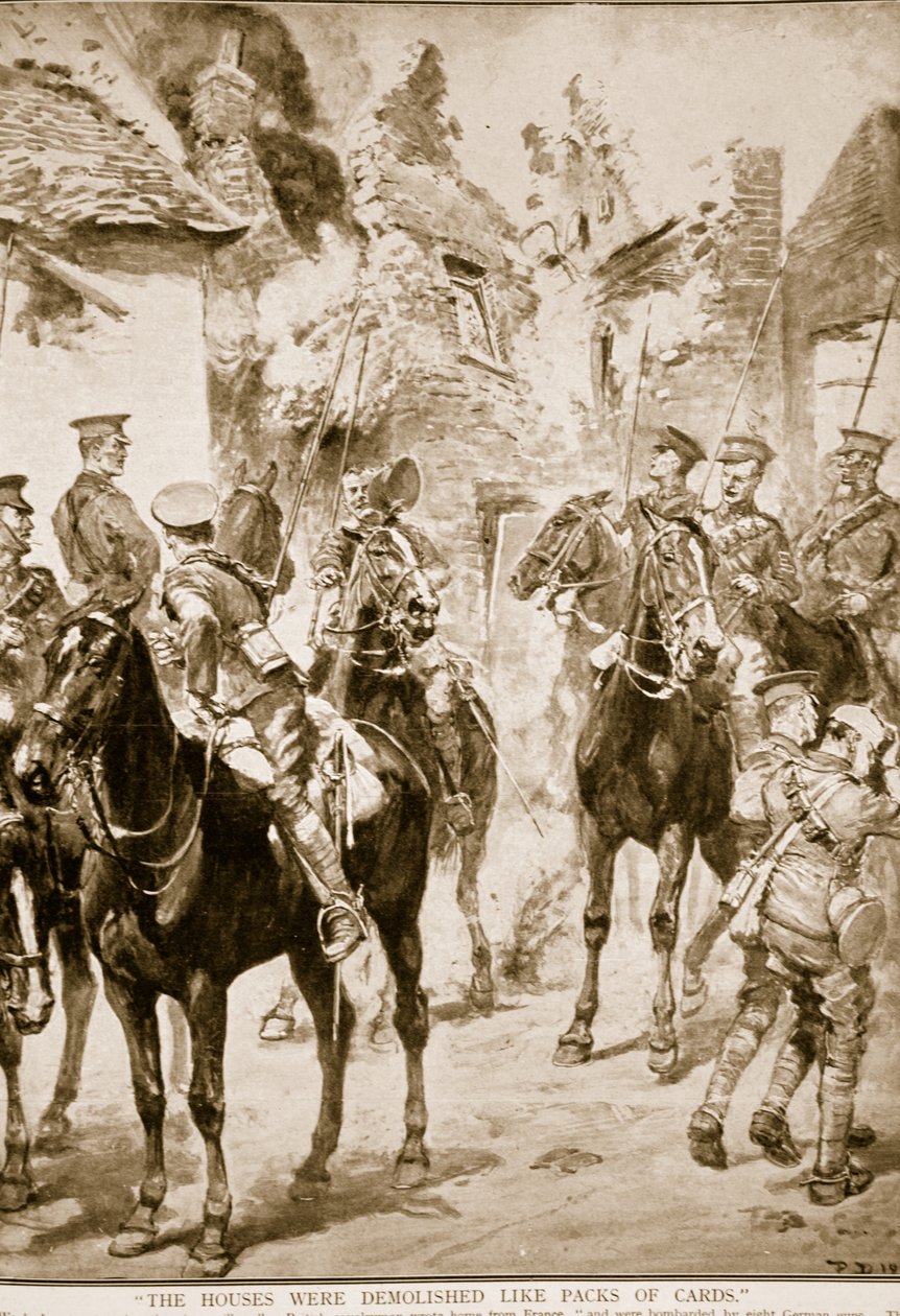 De huizen werden als kaartenhuizen verwoest, 1914-19 door English Photographer