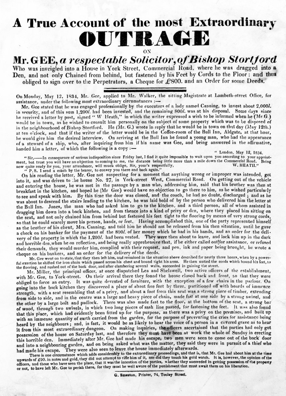 Een waar verslag van de meest buitengewone aanval op Mr. Gee, 1834 door English School