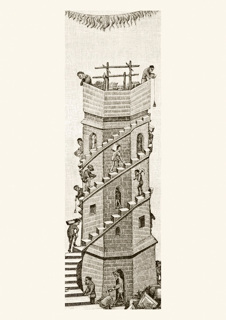 Bouw van de Toren van Babel, 1878 door English School