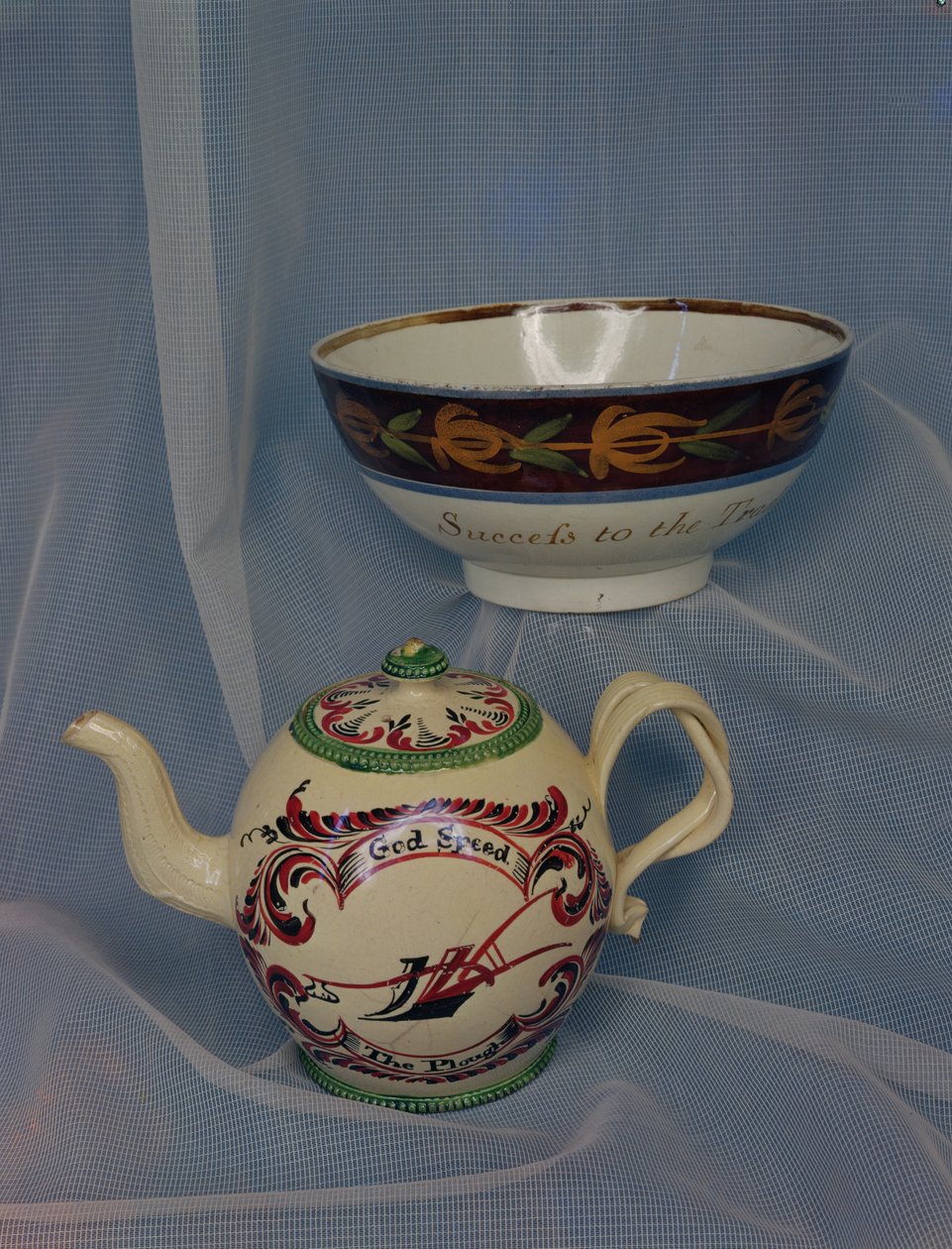 Creamware Theepot versierd door W. Greatbach, c.1765 door English School