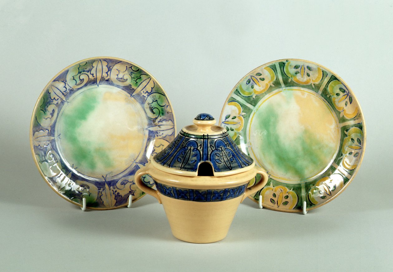 Doulton zijborden en jampot, ca. 1930 door English School