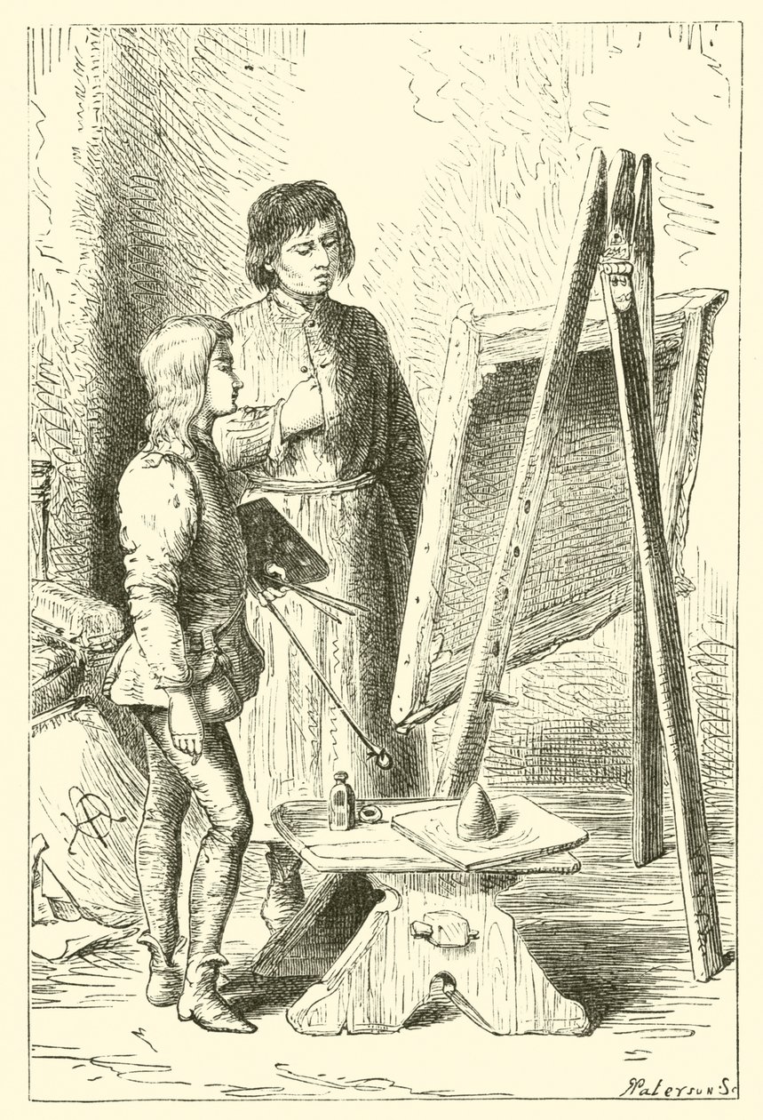 Leonardo Da Vinci, als jongen, in het atelier van Verrocchio door English School