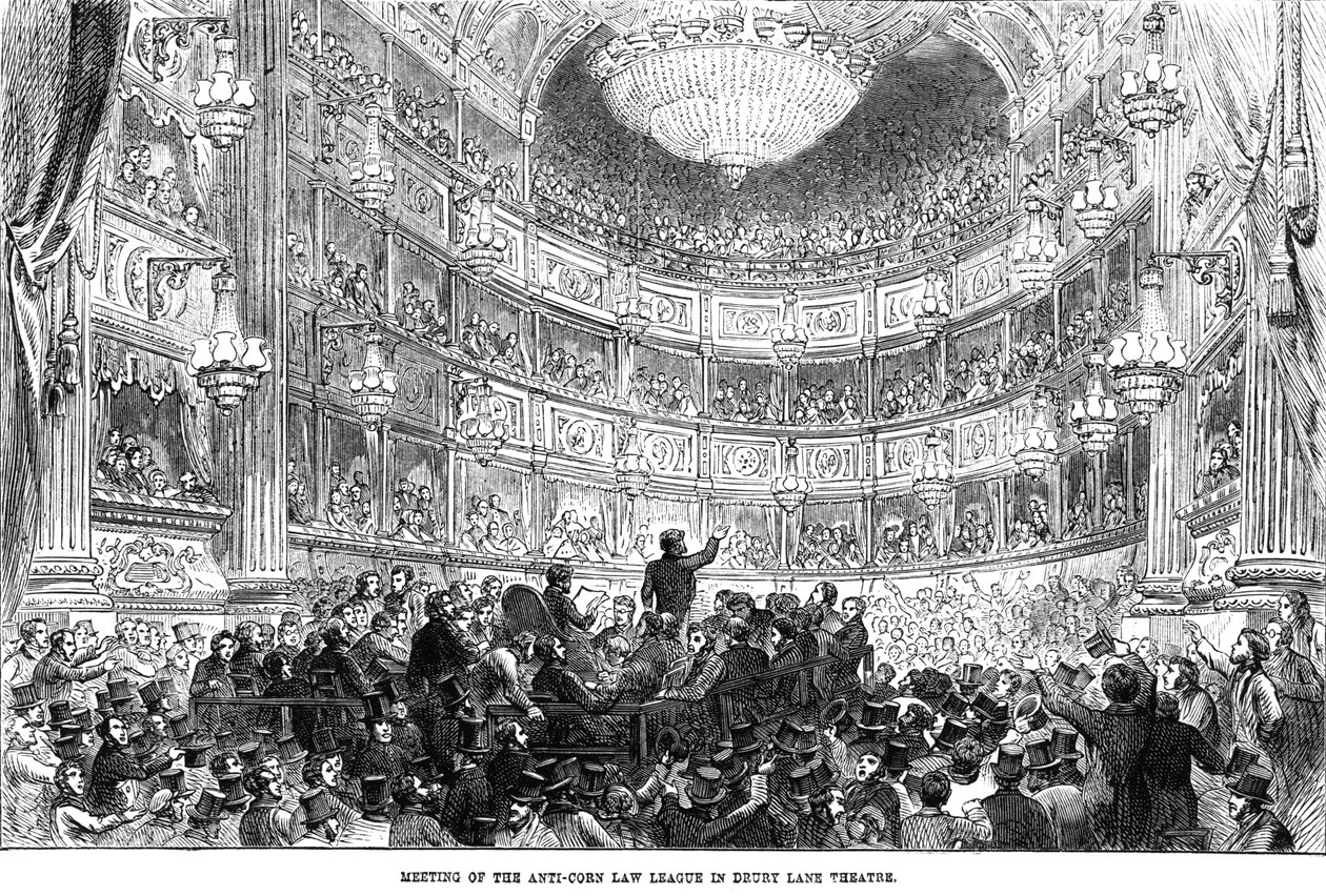 Bijeenkomst van de Anti-Corn Law League in Drury Lane Theatre door English School