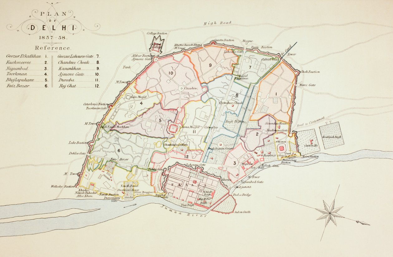 Plan van Delhi, 1883 door English School