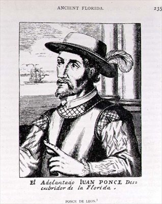 Portret van Juan Ponce de Leon (1460-1521) die Florida ontdekte, uit The Narrative and Critical History of America, bewerkt door Justin Winsor, Londen, 1886 door English School