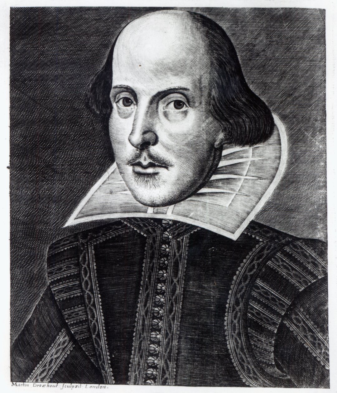 Portret van William Shakespeare, gegraveerd door Martin Droeshout, 1623 door English School