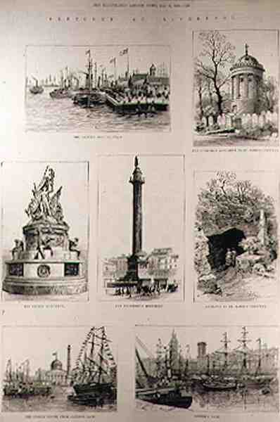 Schetsen in Liverpool: Het Prinselijke Landingspodium; Het Huskisson Monument in St. Jamess Begraafplaats; Het Nelson Monument; Het Wellington Monument; Ingang naar St. Jamess Begraafplaats; Het Douanehuis vanaf Ca door English School
