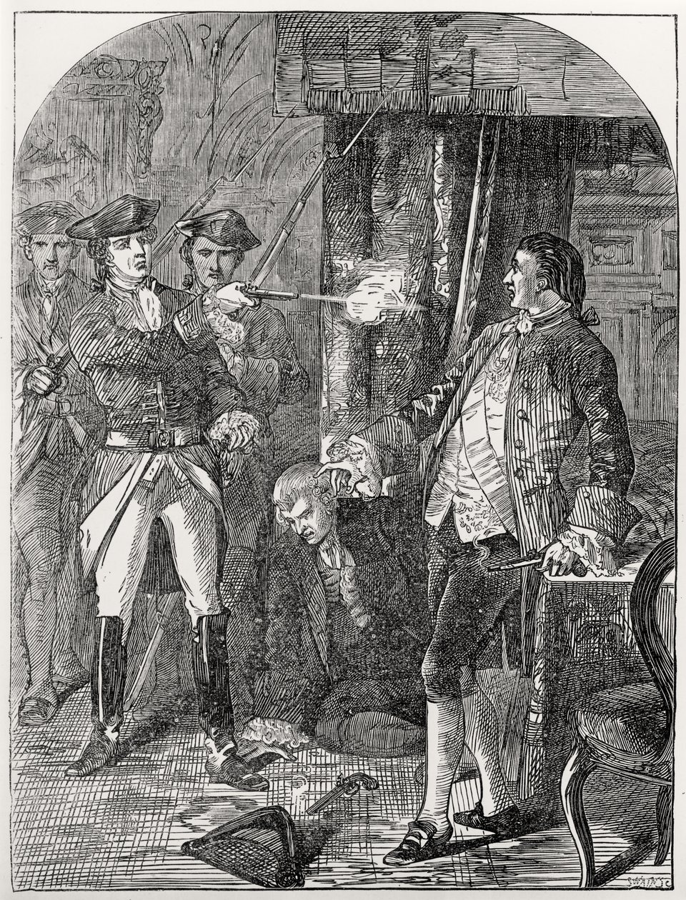 De arrestatie van Lord Edward Fitzgerald (1763-98), 19 mei 1798, gegraveerd door Joseph Swain (1820-1909) door English School