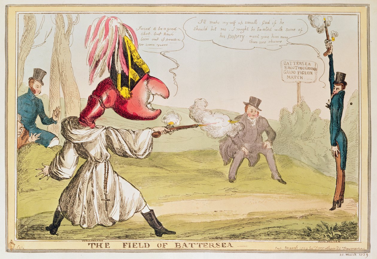 Het Veld van Battersea, 1829 (kleur ets) door English School