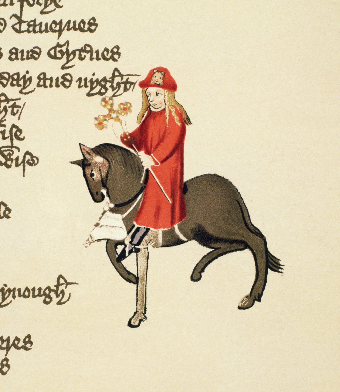 Het Verhaal van de Aflaatverkoper (detail) uit The Canterbury Tales, door Geoffrey Chaucer, Ellesmere Manuscript, facsimile editie, 1911 door English School