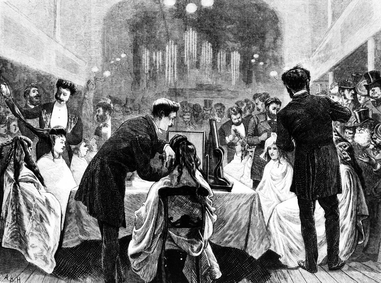 Een Kapsalon Tentoonstelling, 1872 door English School