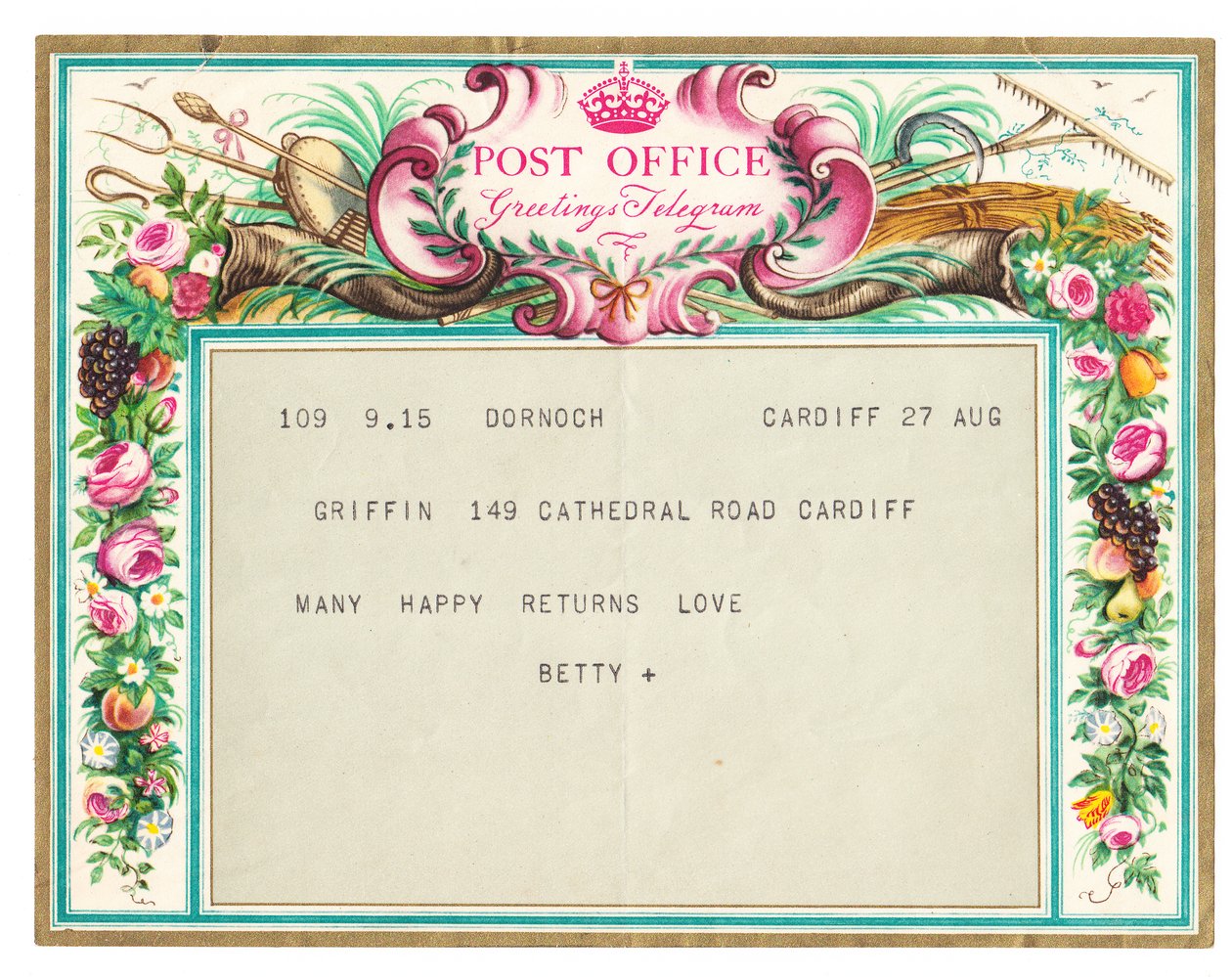 Een verjaardagsgroet telegram, ca. 1950 door English School