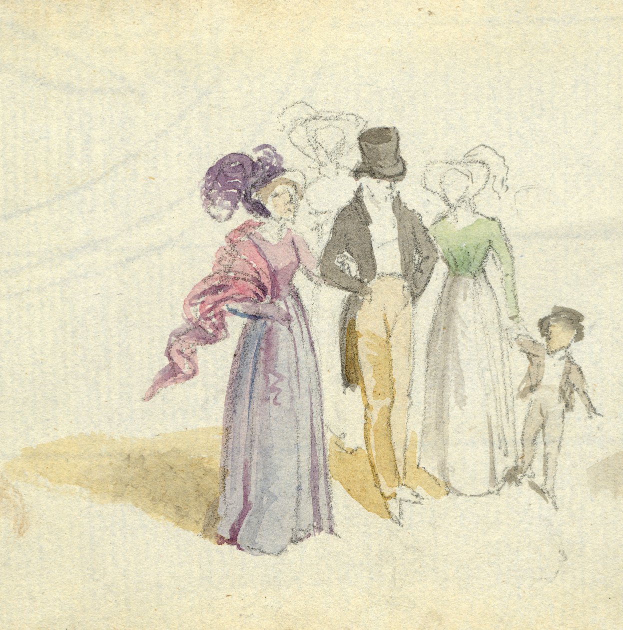 Een familie die wandelt, c.1825 door English School