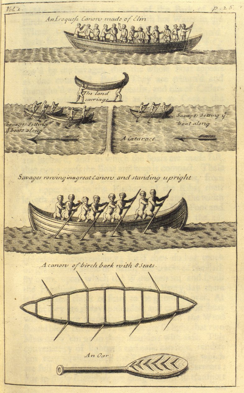 Een Irokees kano, 1703 door English School