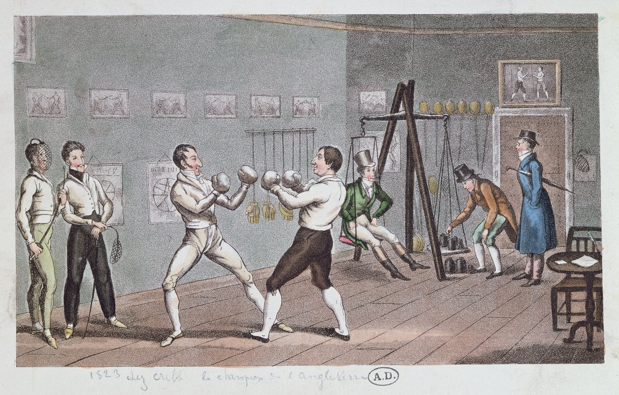 Boksen in Engeland, 1823 (kleurgravure) door English School
