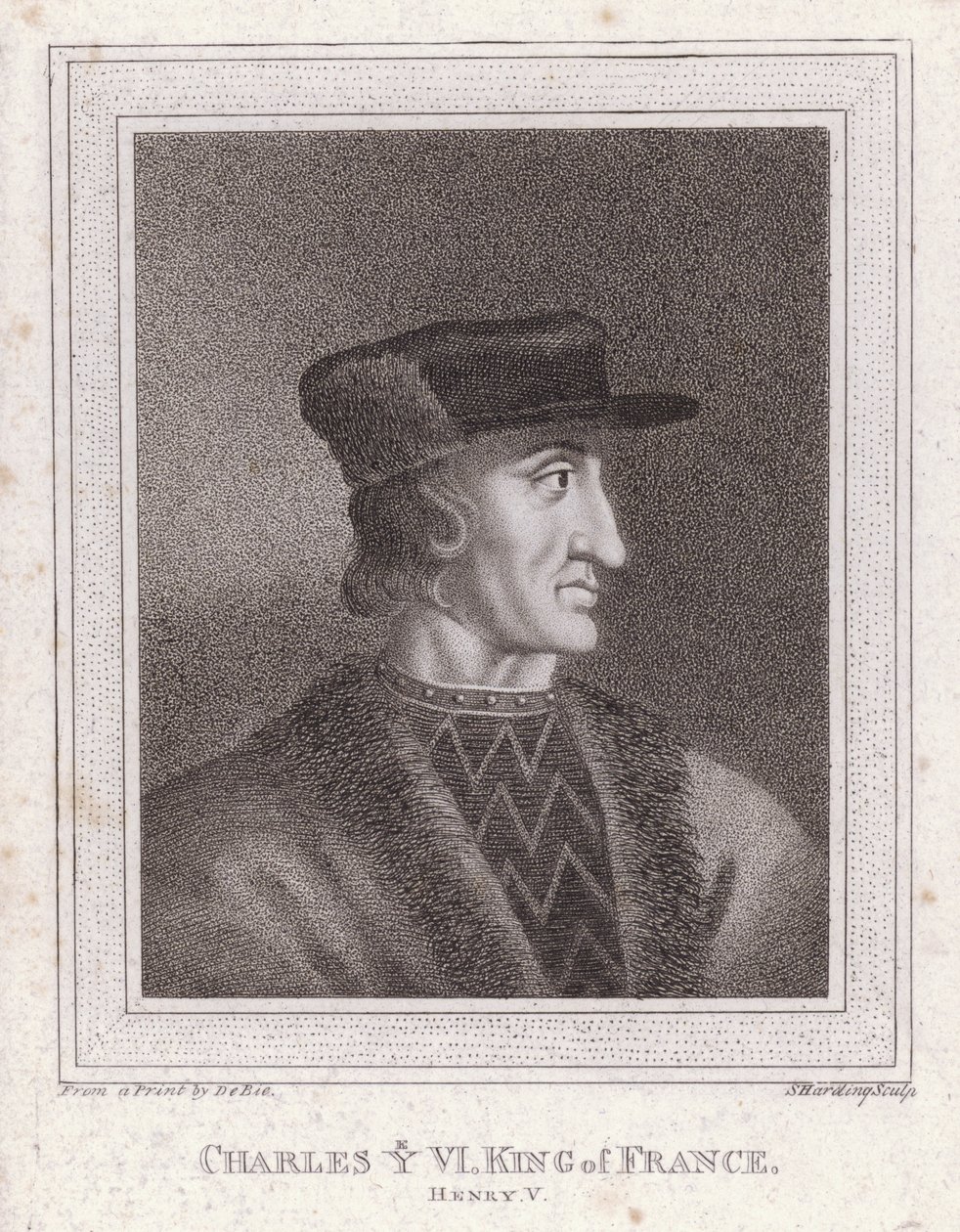 Karel VI, koning van Frankrijk (gravure) door English School