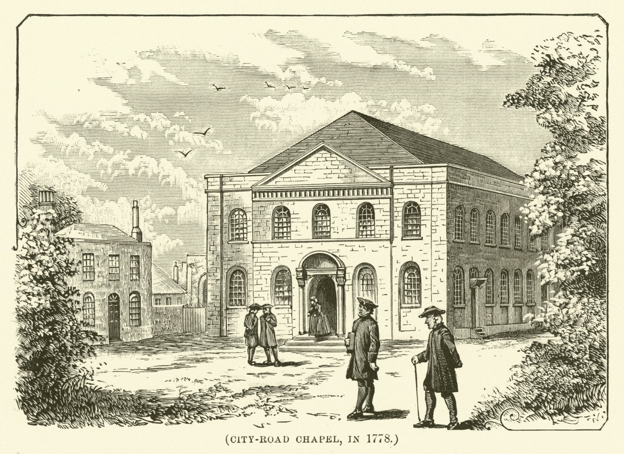 City-Road Kapel, in 1778 (gravure) door English School