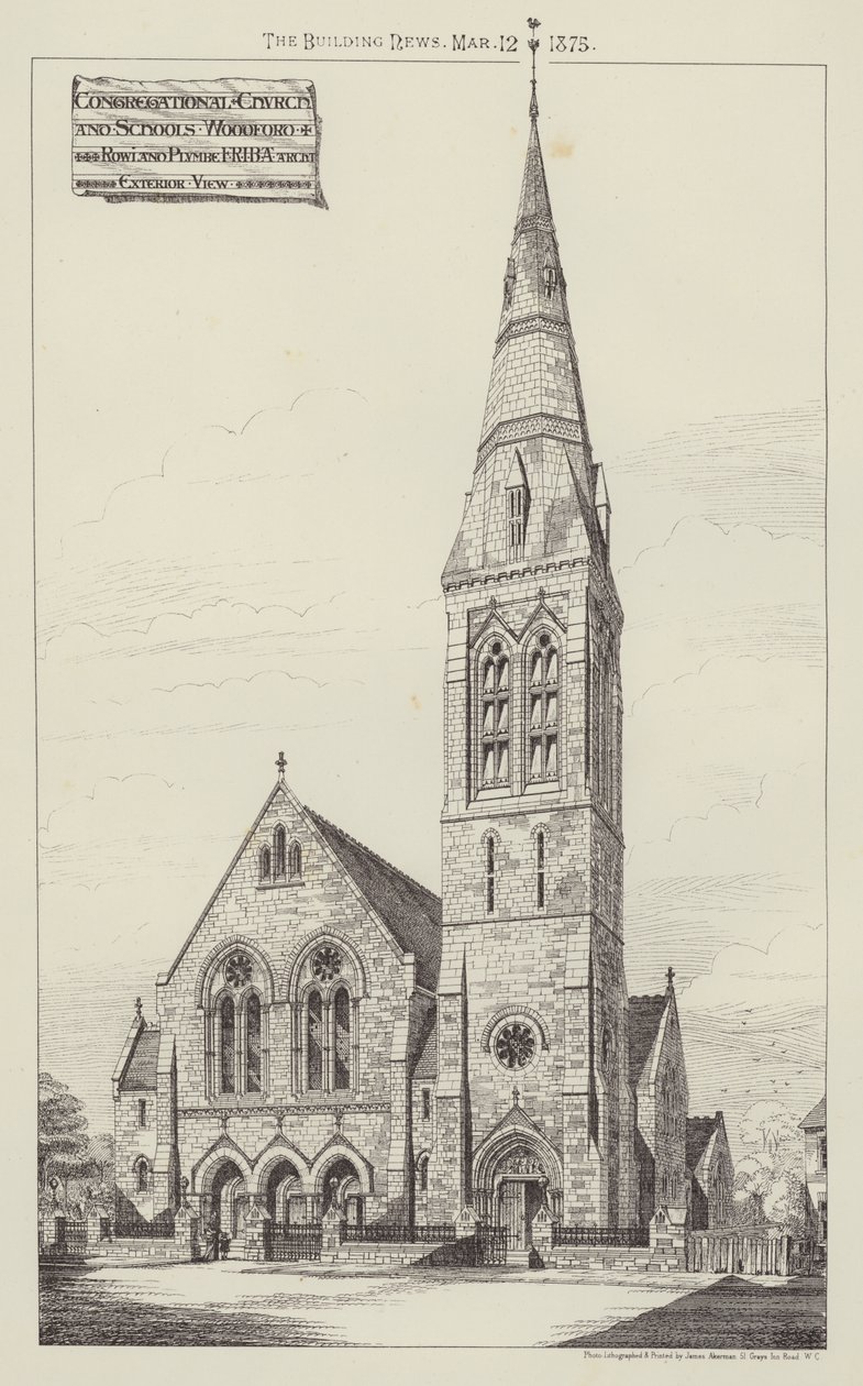 Congregational Church en Scholen, Woodford (gravure) door English School