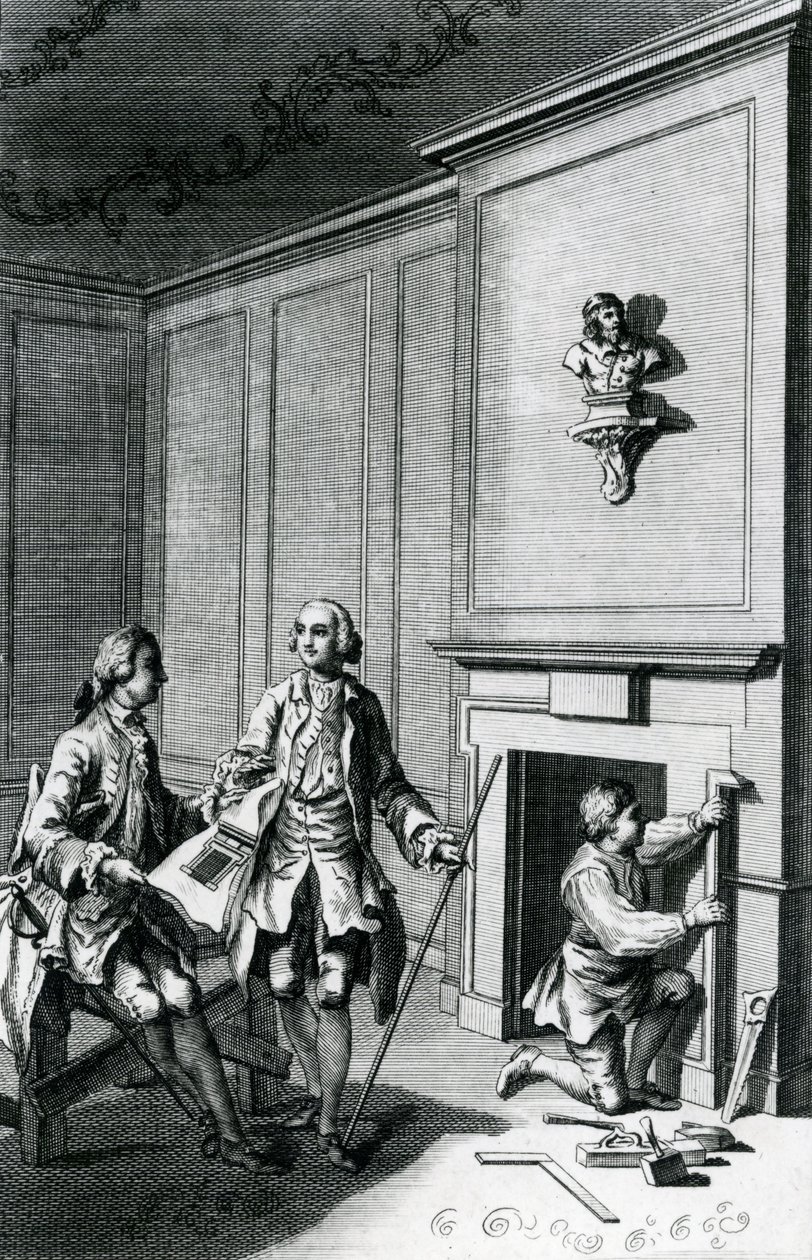 Constructie van een Schoorsteenmantel (gravure) door English School