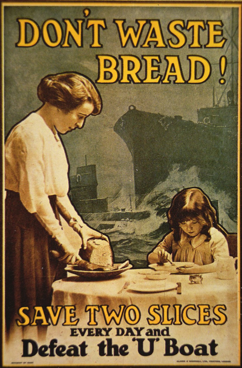 "Verspil geen brood", WWI-poster door English School
