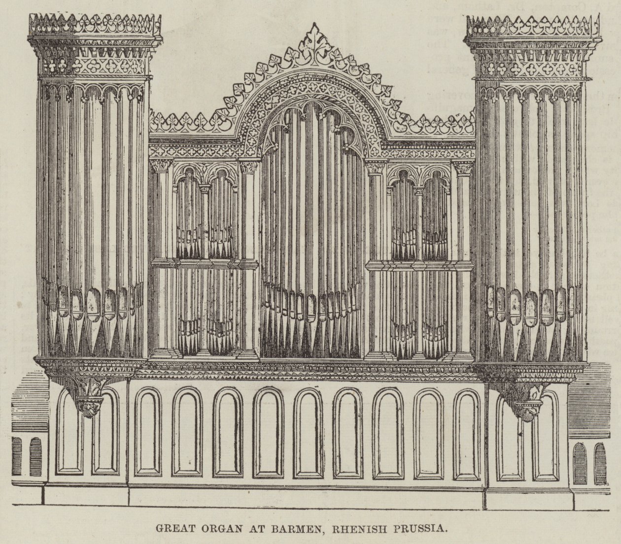 Groot Orgel in Barmen, Rijnland-Pruisen (gravure) door English School