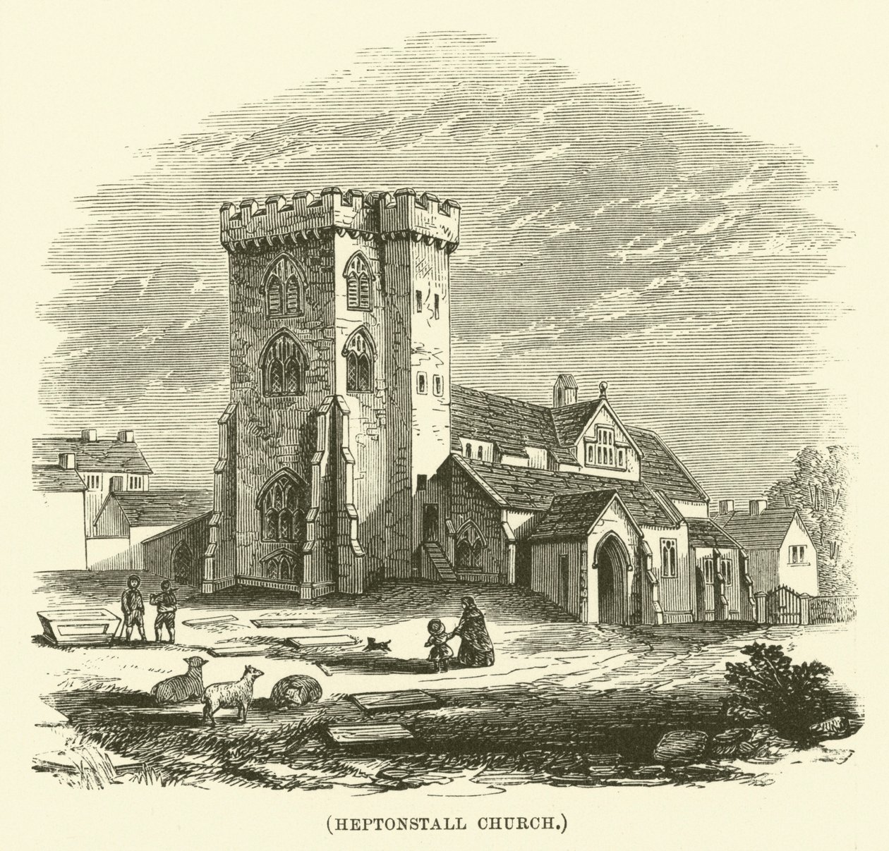 Heptonstall Kerk (gravure) door English School