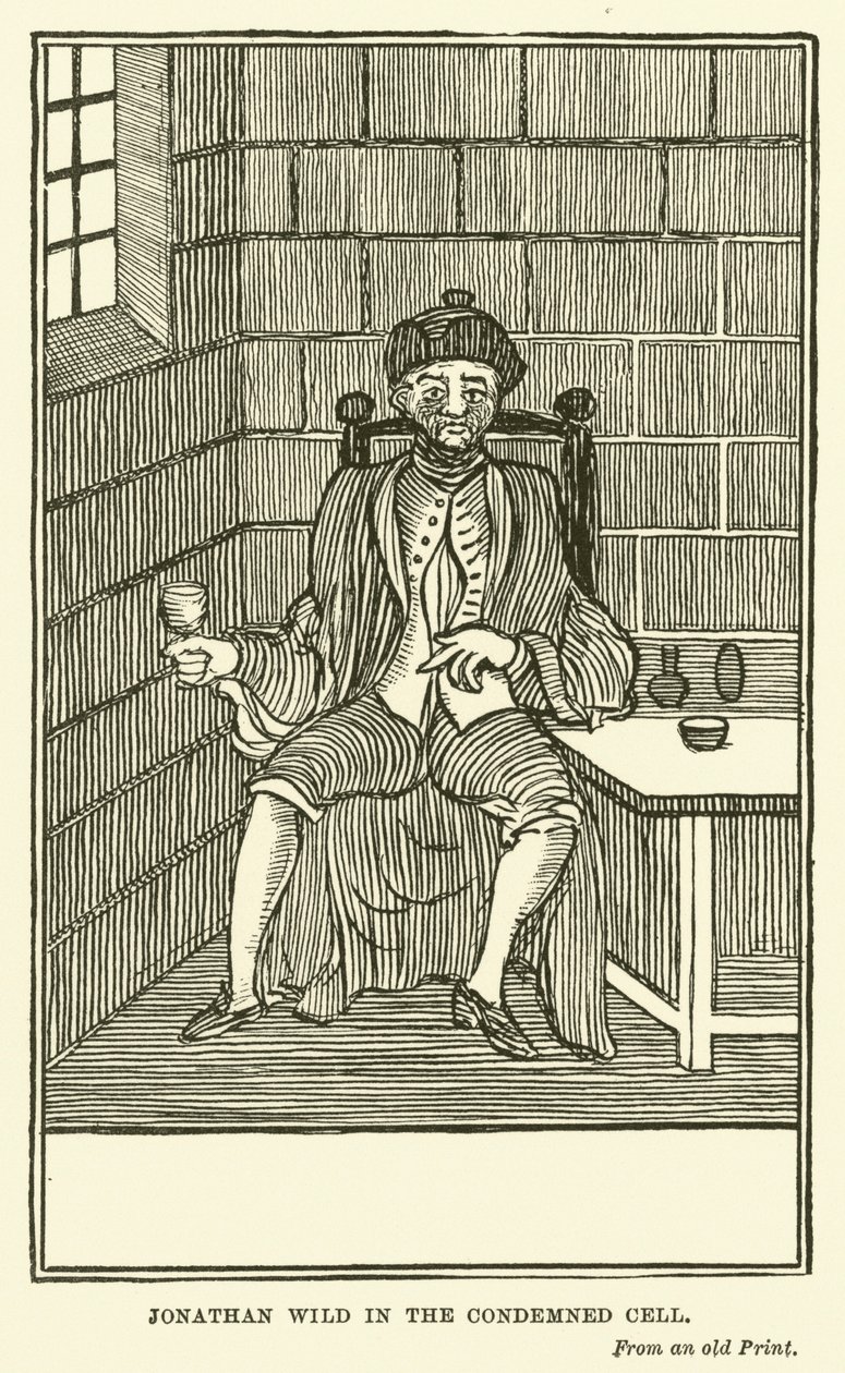 Jonathan Wild in de Veroordeelde Cel (gravure) door English School