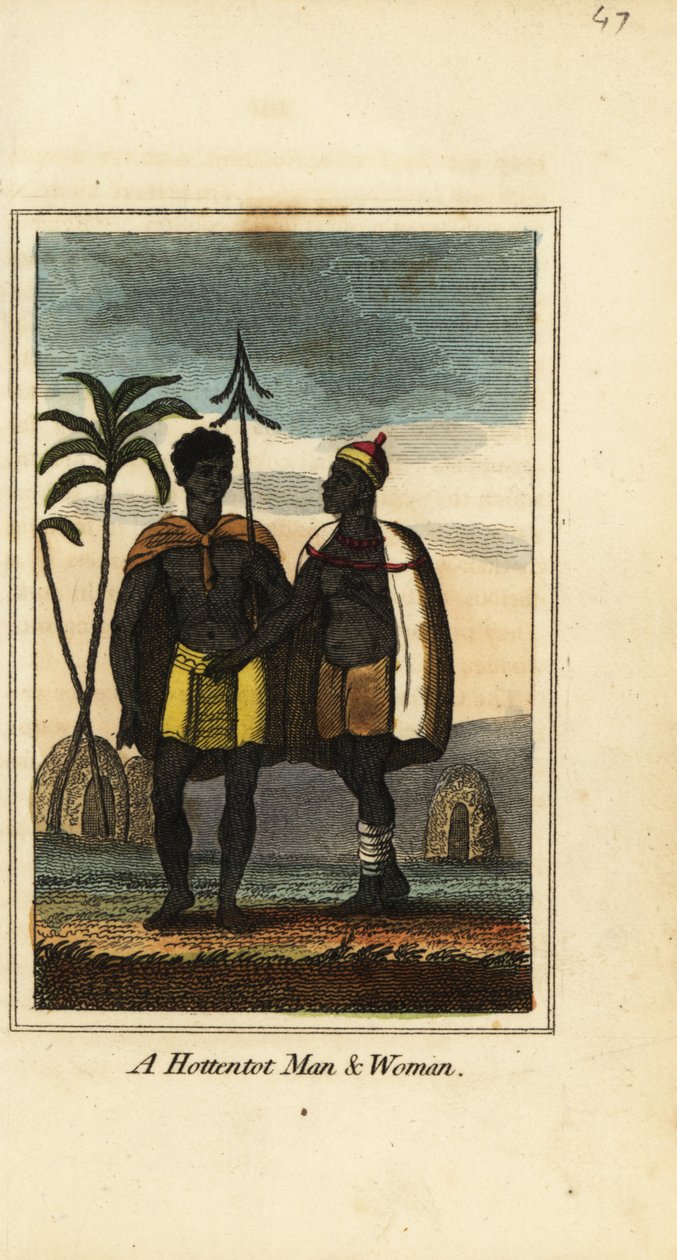 Khoikhoi man en vrouw, Zuid-Afrika door English School