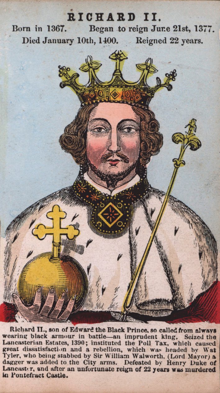 Koning Richard II (gekleurde gravure) door English School