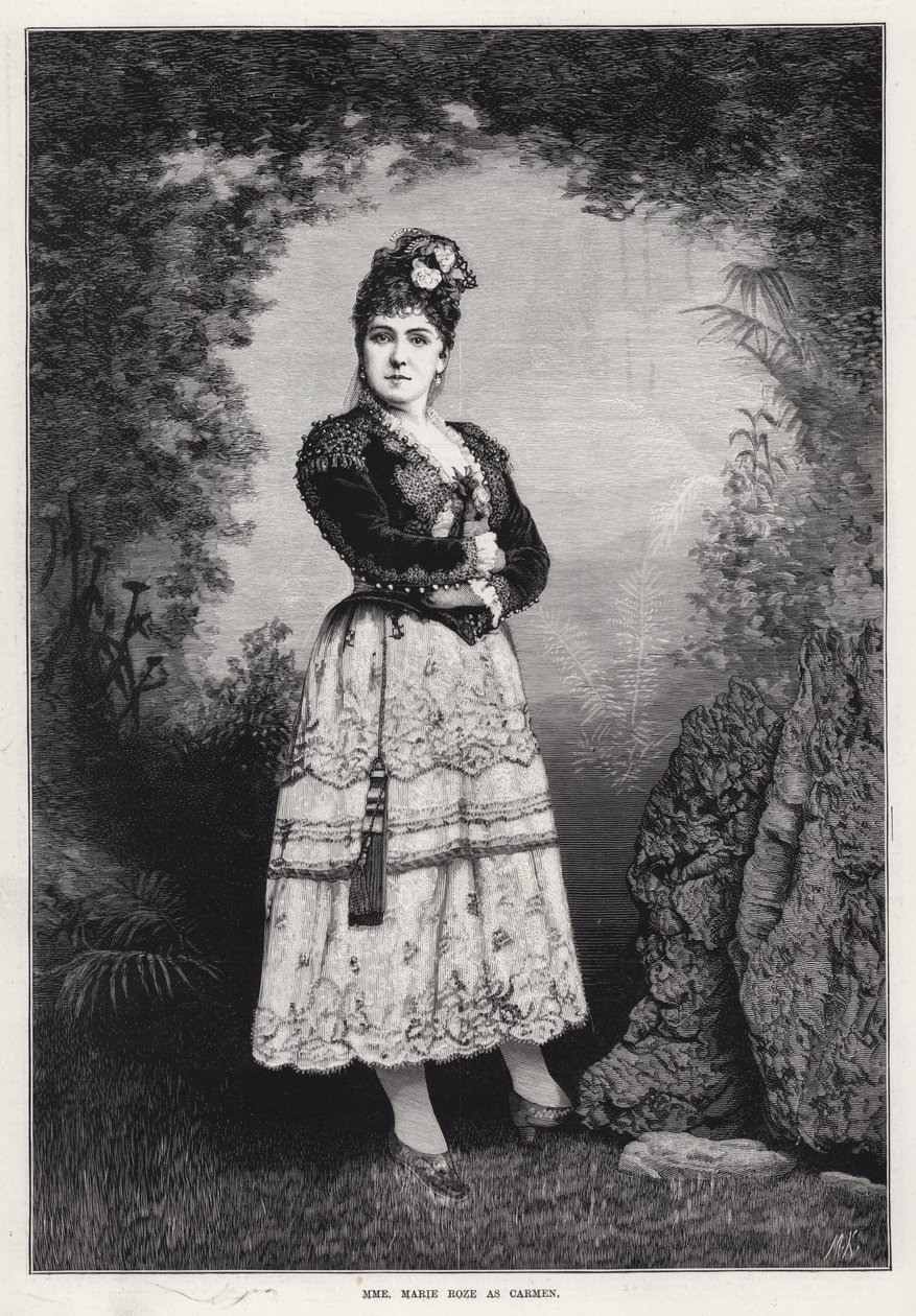 Madame Marie Roze als Carmen (gravure) door English School