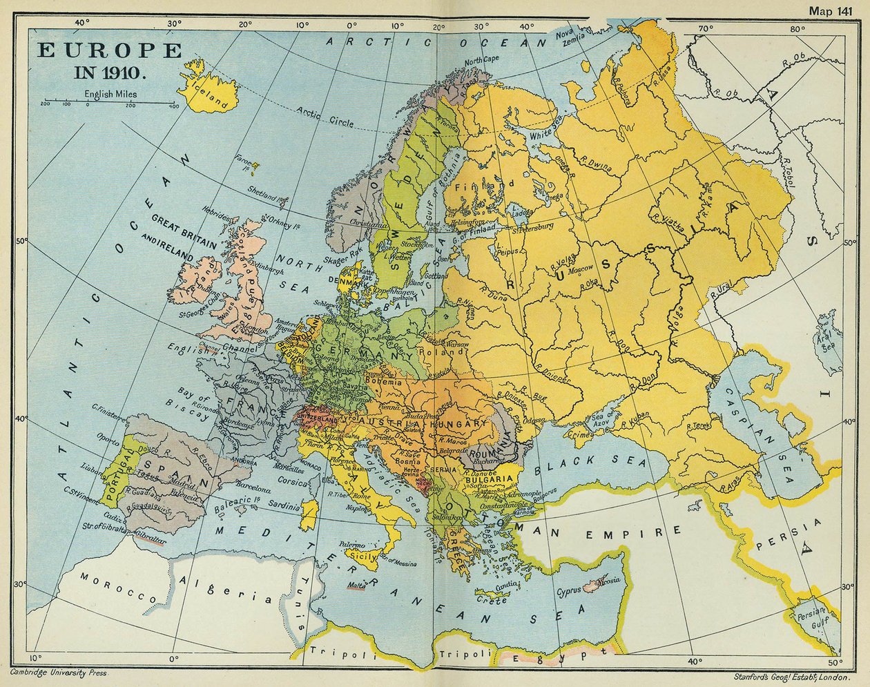 Kaart van Europa in 1910 door English School