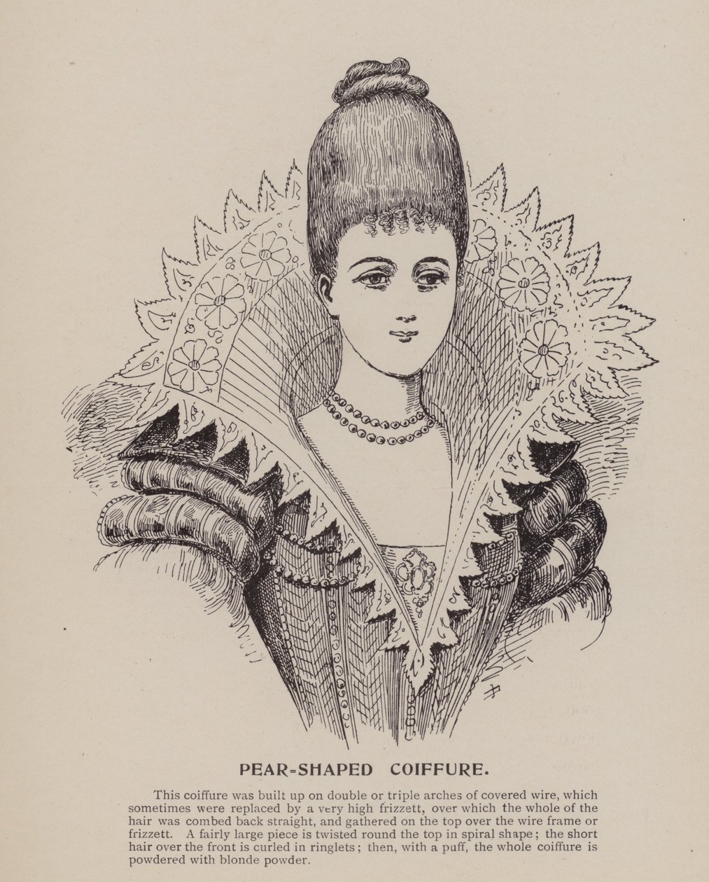 Peervormig kapsel (gravure) door English School