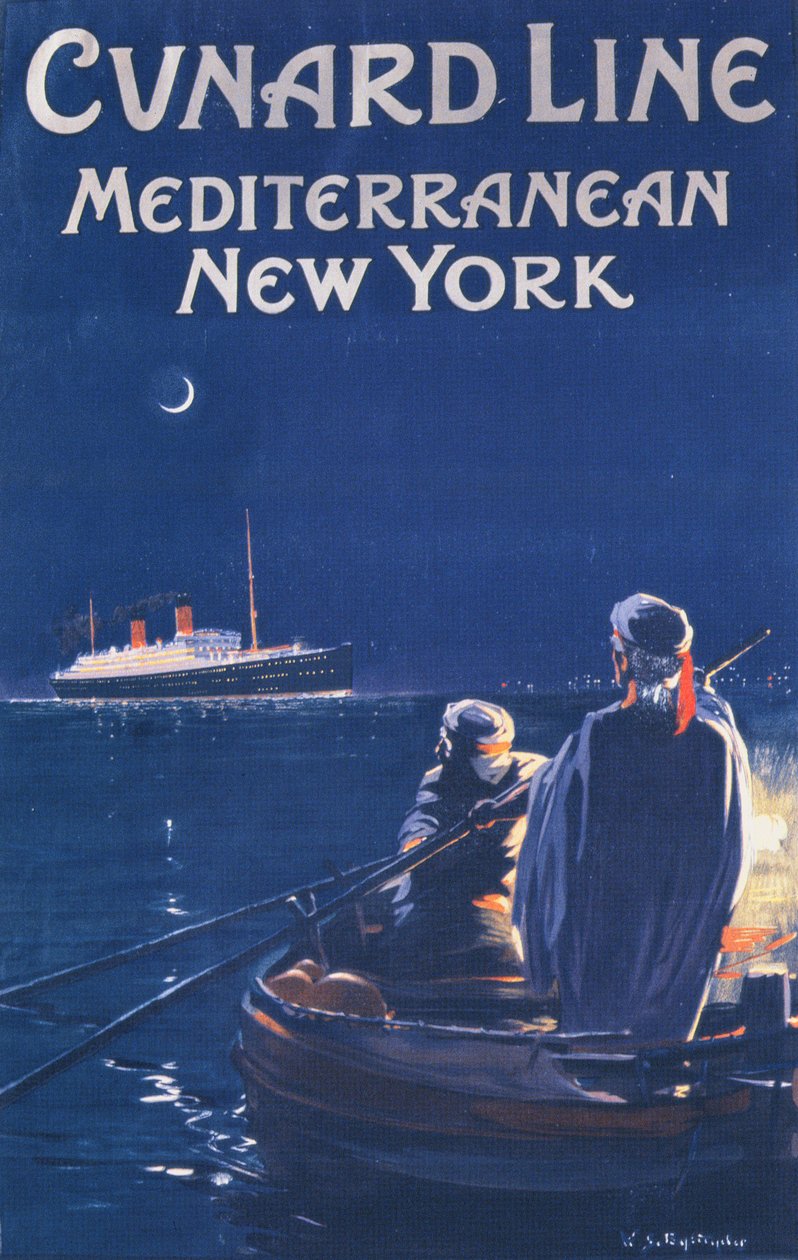Poster die de Cunard Line adverteert door English School