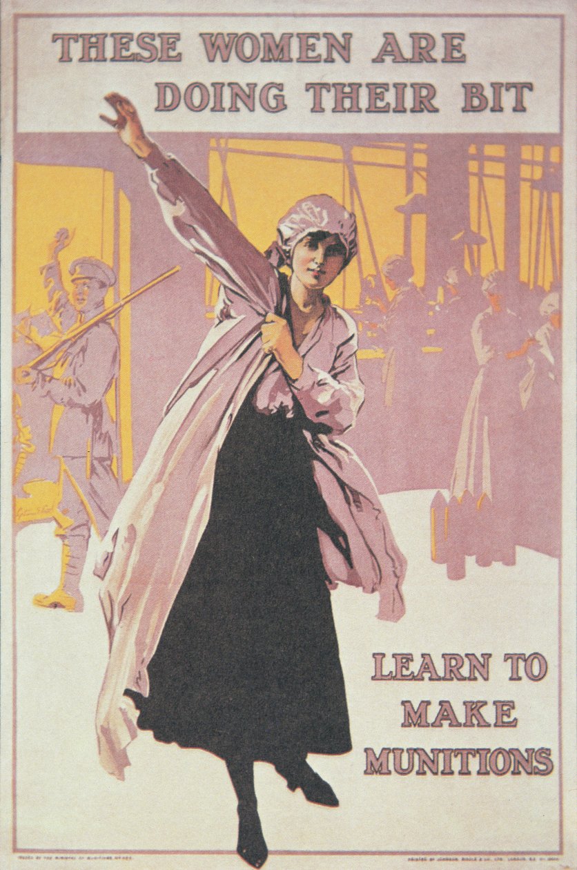 Poster met vrouwen die munitie maken (kleur litho) door English School