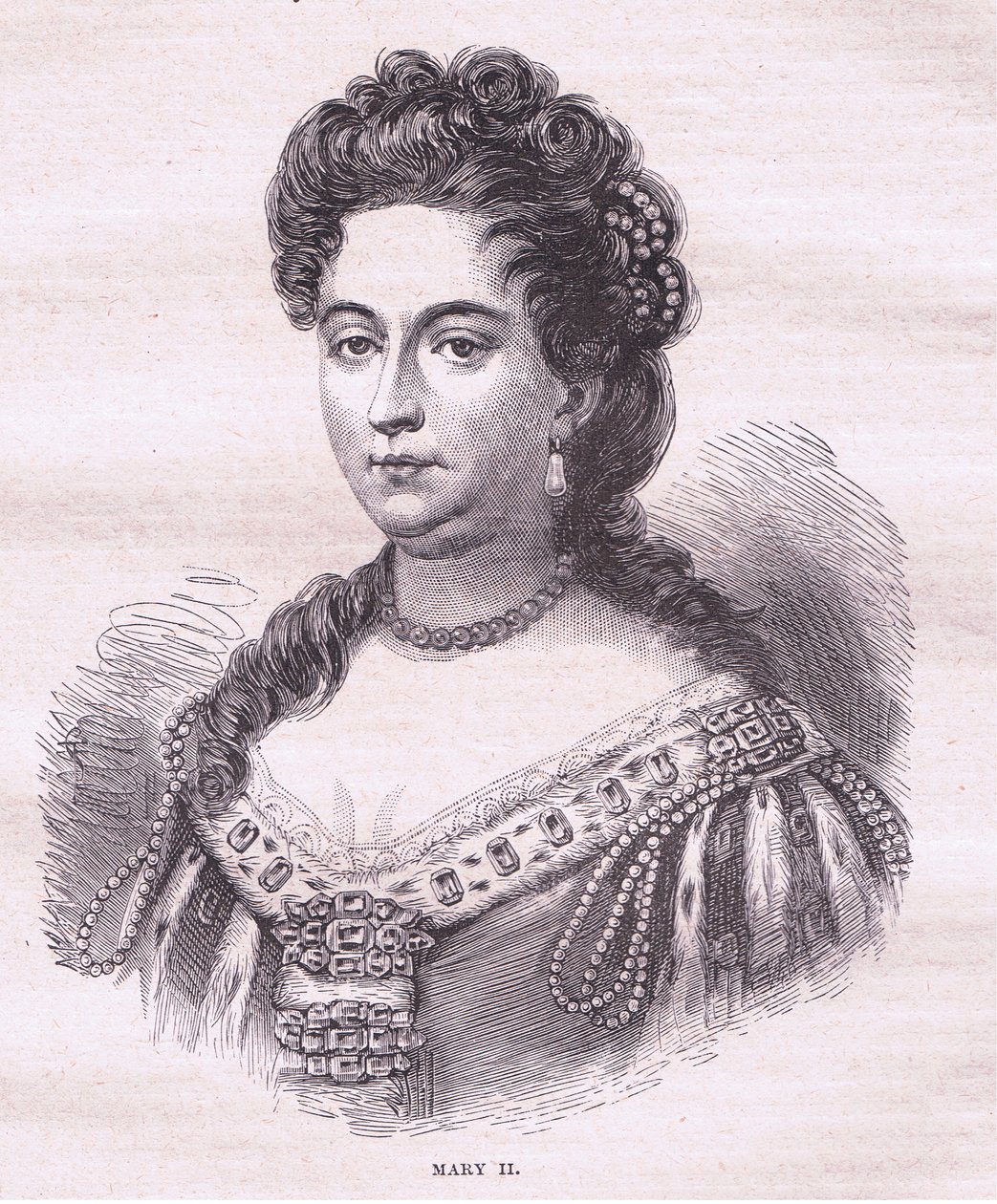 Koningin Mary II van Engeland (litho) door English School