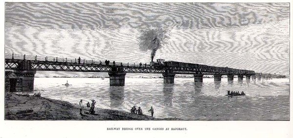 Spoorbrug over de Ganges bij Rajghaut door English School