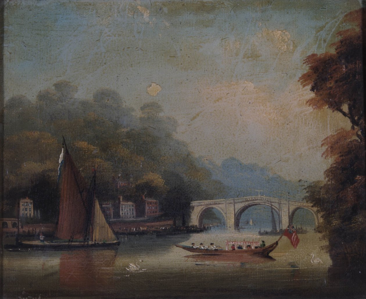 Richmond Bridge kijkend naar Twickenham, Middlesex door English School