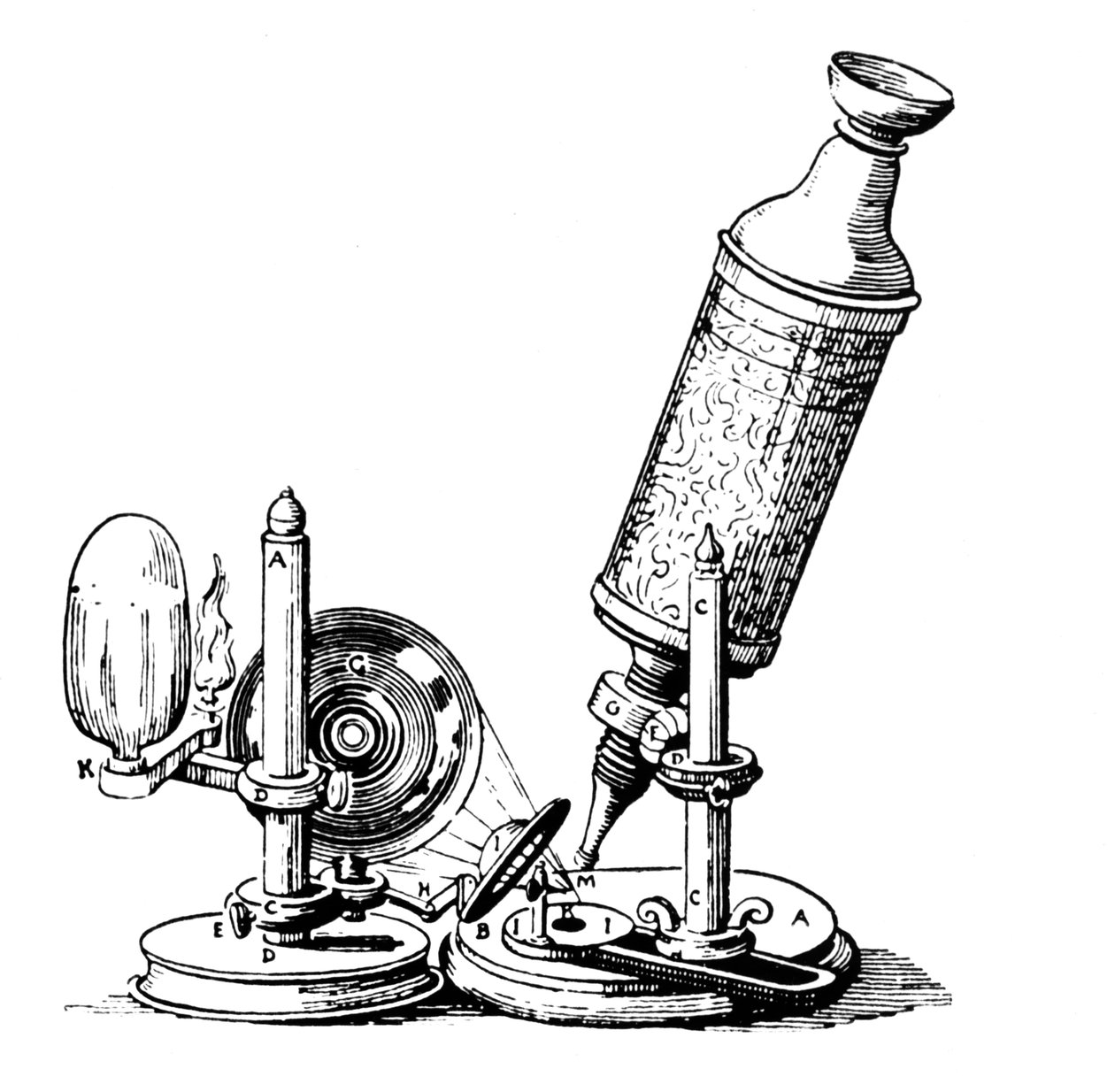 Microscoop van Robert Hooke door English School