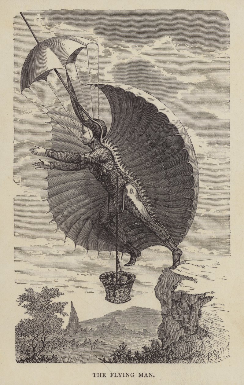 De vliegende man (gravure) door English School