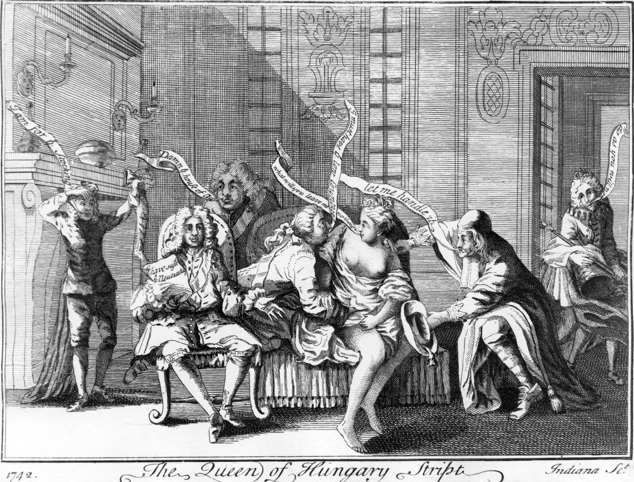De koningin van Hongarije ontkleed, 1742 door English School